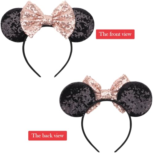 Image of DRESHOW Mouse Ears Bow Headbands Minnie Ears Headband Glitter Party Decoration Cosplay Costume for Women