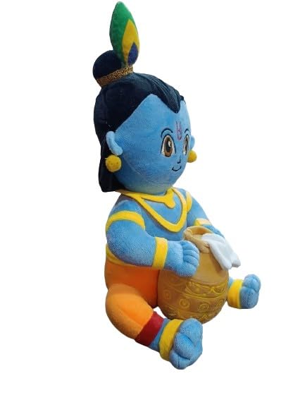 Image of AVSHUB Hindu Idol Soft Plush Toy | Devotional Hindu God Lord Krishna with Bansuri & Makhan Pot for Kids | Religious Stuffed Toys for Boys & Girls | Toy for Car Dashboard, Temple & Gifting (35cm)