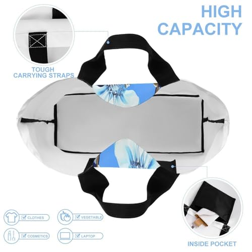 Blue Floral Large Grocery Tote Bag Women Fashion Handbag Duty Reusable Shoulder Bag for Travel Vacation Shopping Beach Bags4