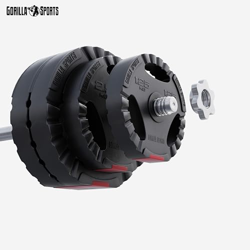 Gorilla Sports® Disques Poids - 1,25/2,5/5/10/15/20kg, Set 2/27,5/30kg, Ø 30/31mm, Fonte, Argent/Noir - Ensemble Plaques d'Haltères, Musculation, Fitness, Gym – Image 3