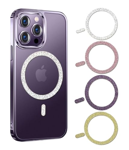 Image of VRONZO 4 PCS for MagSafe Ring Universal Sparkly Design Metal Rings for Magnetic Wireless Charging Sticker Ring Compatible with Magnetic Phone Cases for iPhone 17 /16 /15 /14 /13 /12 & Samsung S20-S25