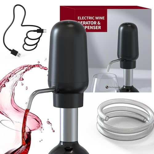 CIRCLE JOY Electric Wine Aerator Pourer Automatic Wine Dispenser Rechargeable Decanter with USB Cable Black