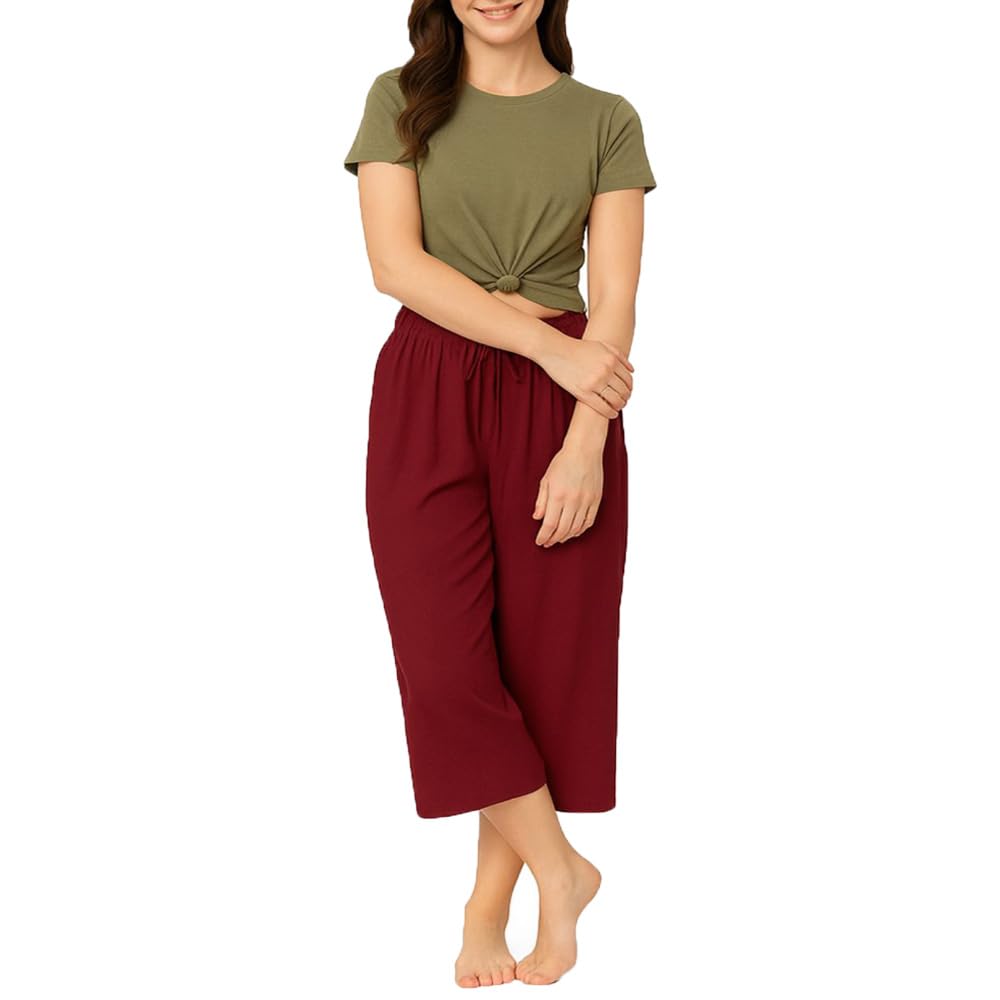 Women's Mid Waisted Capri Pants Casual Wide Leg Yoga Pants Loose Soft Pajama Pant For Women-picture-12