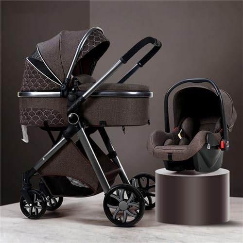 Image of LBOYU Baby Stroller, 3 in 1 Folding High Landscape Infant Stroller & Convertible Bassinet Pram for Newborn, Portable Baby Carriage Pushchair with Adjustable Canopy,Chocolate