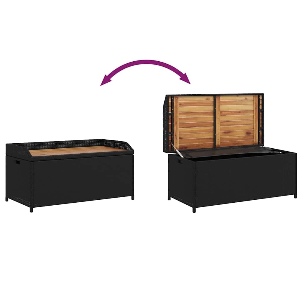 vidaXL Banc de Rangement, Coffre à Jouets, Meuble de Rangement, Organisateur de Jardin Terrasse Patio, Noir Résine Tressée et Bois d'Acacia