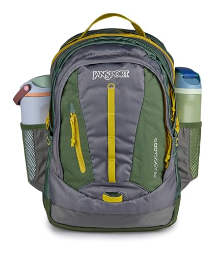Image of JanSport Odyssey 38L Laptop & Hiking Backpack, Fits 15 inch Laptop or 3 L Hydration Bladder, Cargo Green, Tuck-Away Hip Belt, Dual Main Compartments, Ergonomic Padding, College & Travel Daypack