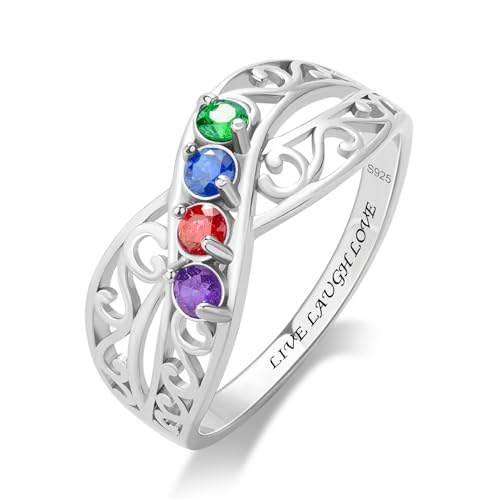 Sterling Silver Mothers Day Rings Personalized Mothers Rings with...