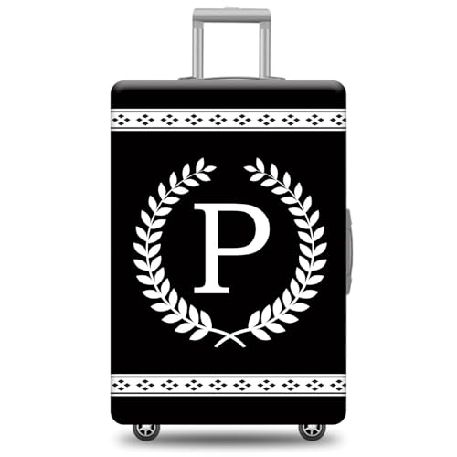 Suitcase Cover Black Luggage Protector White Wheat Design Letter P Washable Travel Baggage Covers Fit 22-24 Inch Luggage