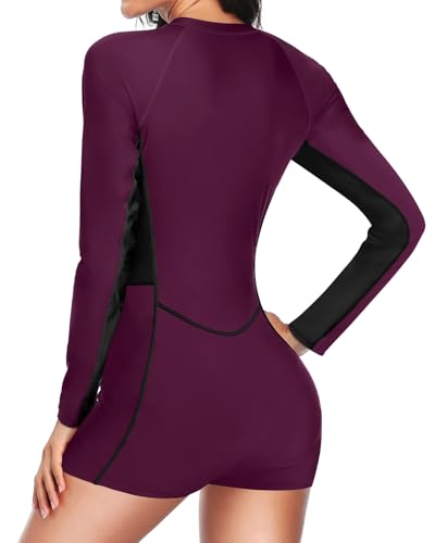 Image of Daci Women Long Sleeve Rash Guard One Piece Boyleg Swimsuit Zipper Surfing Bathing Suit UPF 50+