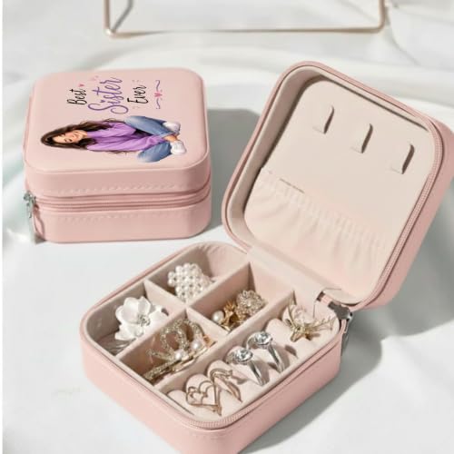 Image of P Arts Precious Art Gifts Best Sister Jewellery Organiser Box With Wooden Earring Pair,Greeting Card,Best Rakhi Gift For Sister,Rakshabandhan Combo Pack Set (Best Sister Ever - Elegant)