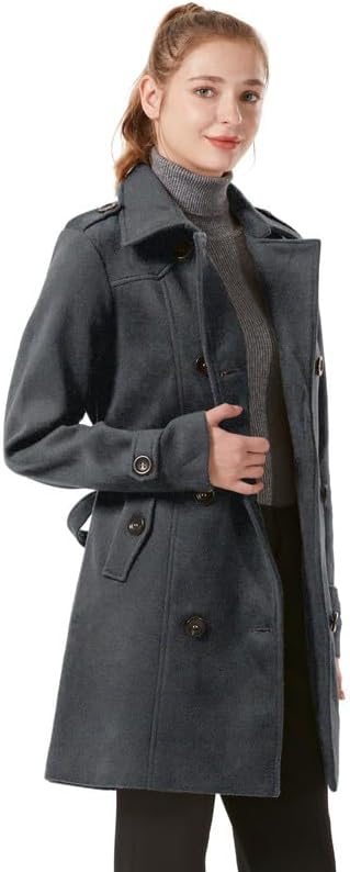 KVE Women's Classic Double Breasted Pea Coat Winter Mid-Long Slim Trench Coat with Belt - Image 7