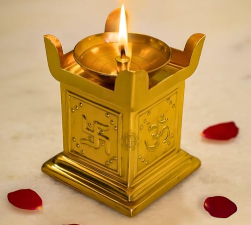 DSH Brass Diya for Puja Pure Tulsi Deepak Oil Lamp for Diwali, Pooja Room, Home Temple Decoration Item.