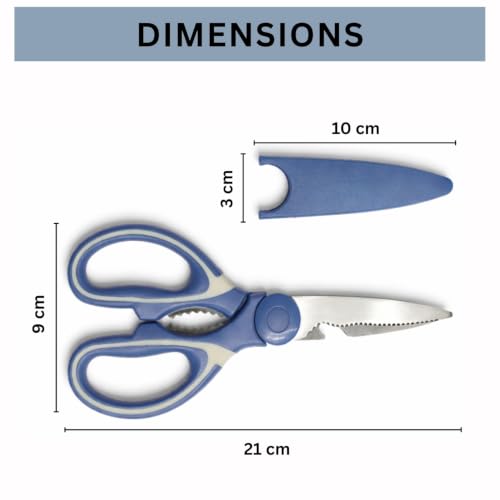 Image of Amazon Brand - Solimo Multipurpose Kitchen Scissors Smooth Plastic Handle Heavy Duty Scissor For Home Use Craft Work Tailoring Cutting Dark Blue 9x21 cm Pack Of 1