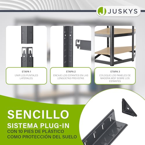 Juskys Estantería esquinera de almacenaje Corner Basic 180 x 70 x 40-70 cm (AlxAxP) | 875 kg | 5 estantes | Metal galvanizado | Estantería para Cargas Pesadas Estantería para sótanos (Gris) - imagen 4