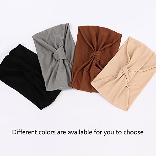Image of DRESHOW 4 Pack Turban Headbands for Women Wide Vintage Head Wraps Knotted Cute Hair Band Accessories