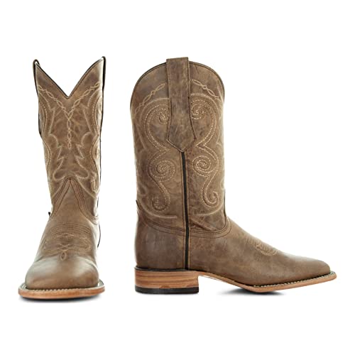 Soto Boots Mens Classic West Tan Broad Square Toe Cowboy Boots, Genuine Leather Men's Cowboy Boots, Tan Western Boots For Men H500562