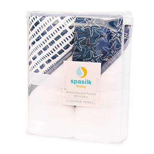 Image of Spasilk Baby 2 Pack Soft Terry Towel with Muslin Printed Hood