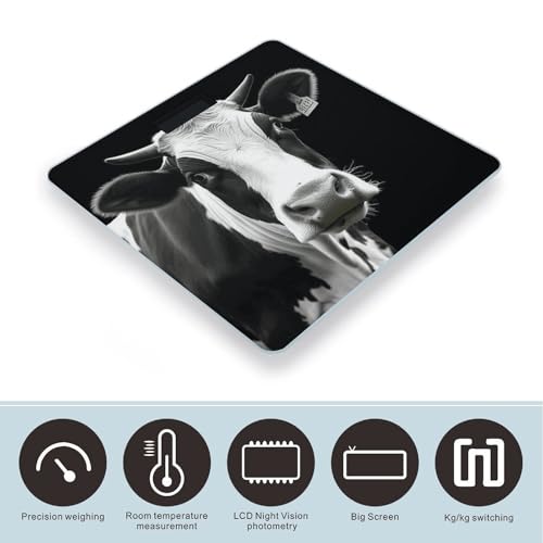 Báscula digital de baño Animal Funny Cow Head en blanco y negro miniatura 3