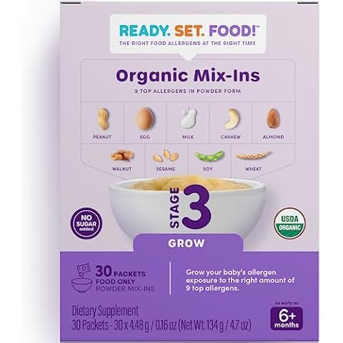 Stage 3 Mix-ins (30 Days) – Safe & Easy Early Allergen Introduction for Babies 6+ Months, Mix with Baby Food, With 9 Top Allergens: Organic Peanuts, Egg, Milk, Walnut, Cashew & More By Ready Set Food Cover