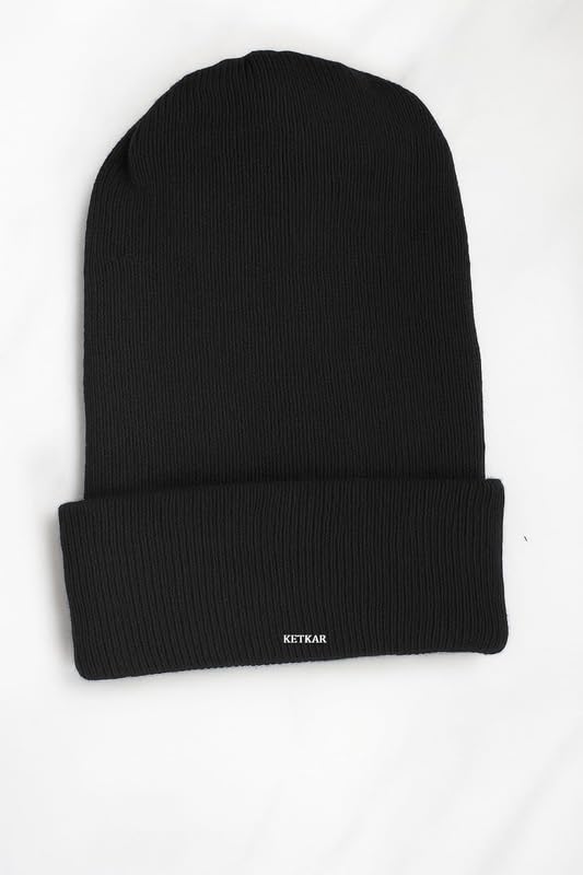 KETKAR Kids Winter Beanie & Gloves Set – Soft Knit Warm Cap with Matching Gloves for Boys & Girls | Cozy Winter Wear for Kids (Black, Age 2-5 Years) – Pack of 1 4