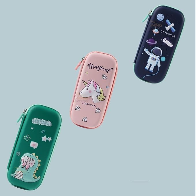 Image of Cartoon Theme Pencil Case - 3D EVA Pencil Pouch, Multipurpose Zipper Pencil Case for Kids, Pen and Pencil Bag for School Kids, Girls, Stationery Storage Box (Small Dinosaur Pouch Green)