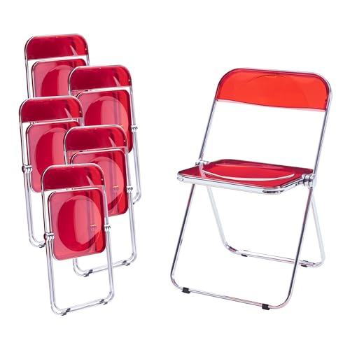 [en.casa] Lot de 6 Chaises Pliantes Ensemble de 6 Sièges de Salle à Manger Set de 6 Chaises pour Invités Cuisine Bureau Acier Chromé Polycarbonate 74 x 46 x 47 cm...