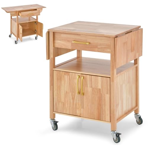 Carrito rodante para servir, cajón grande y estante abierto, gabinete de 2 puertas, encimera de hojas caídas, almacenamiento móvil para comedor, sala de estar, cafetería