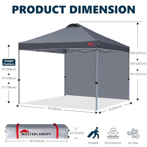 Image of MASTERCANOPY 10x10 Durable Pop Up Canopy Tent with 1 Sidewall, Dark Gray