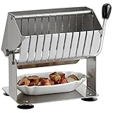 Tranchage de précision : équipé de 10 lames dentelées ultra tranchantes, il coupe les saucisses en tranches uniformes et quatre pieds ventouses antidérapants offrent une stabilité pendant le fonctionnement.