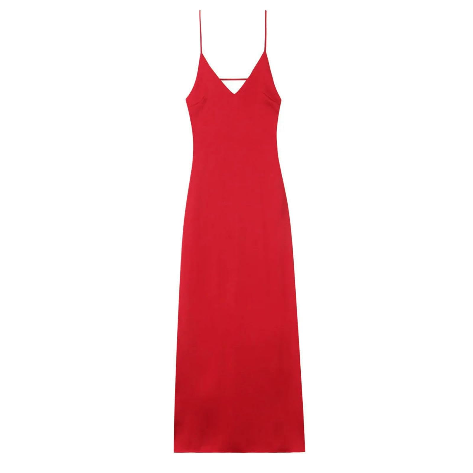Vestito Elegante Abito da Festa Estiva Femminile - A Scollo V, Abbigliamento Spiaggia di Sciolto-Brown-XS