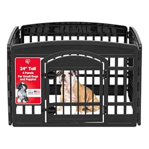 IRIS USA 24″ 4-Panel Dog Playpen with Door, 35 x 35 x 24, Puppy Playpen, Dog Play Pen Indoors, Pet Fence, Puppies/Small Dogs, Black