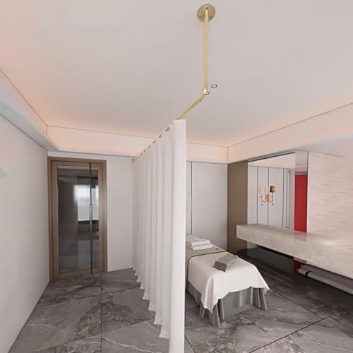 Gold Partition Room Divider Curtain Rod, L-Shape Support Track With Curtain, 5ft/6ft/6.6ft/7.5ft Ceiling/Wall Mount Privacy Pole For Beauty Salon(Size:250cm(8.2ft))