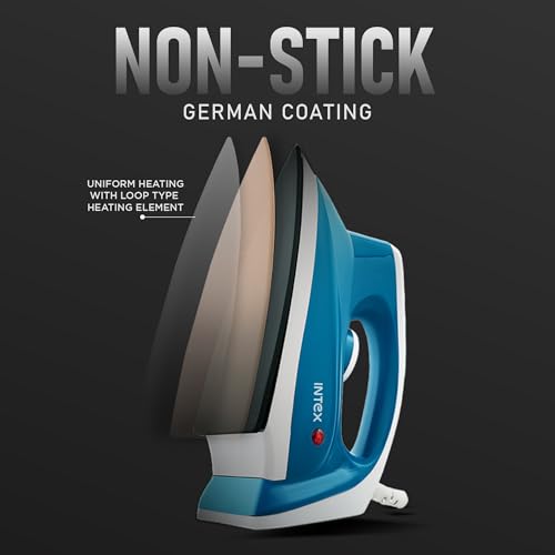 Image of Intex Glidex Edge Dry Iron 1000W | Non-Stick German Coating Soleplate | Adjustable Temperature Control | 360 Swivel Cord | Lightweight Shock Proof Dry Iron for Clothes | 2 Year Warranty (Blue)