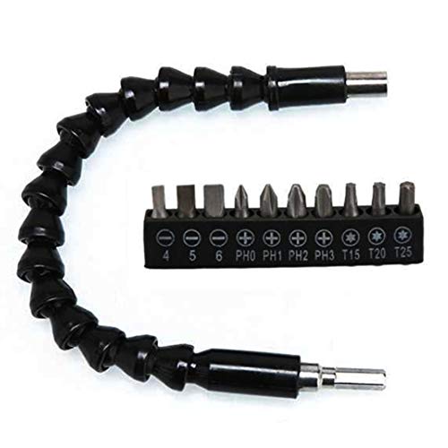 Arbre Flexible Visseuse, Tiberham 300mm Tige de Rallonge Flexible pour Perceuse, Universel Hexagonal Vissage Rallonge Magnétique avec Jeu de Têtes de Tournevis (Tige Hexagonale de 1/4") Cover