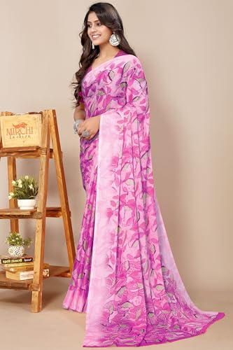 Image of MIRCHI FASHION Saree for Woman Chiffon Floral Printed | Lightweight All-Day Comfortable Women's Sari with Unstitched Blouse Piece (Available in 30 Colors)