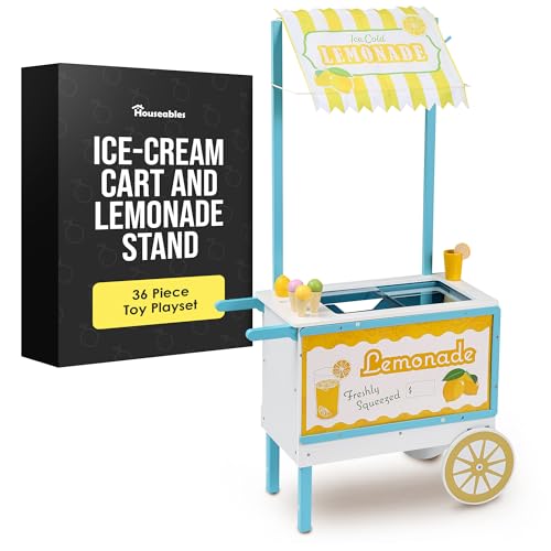 Lemonade Stand, Ice Cream Cart, Lemonade Stand for Kids, Ice Cream Stands, Icecream Carts, Play Store, Shop, Playset, Parlor, Push, Toy, Truck, Toddler, Pretend, Wooden, Reversible, 2 in 1, 36 Piece