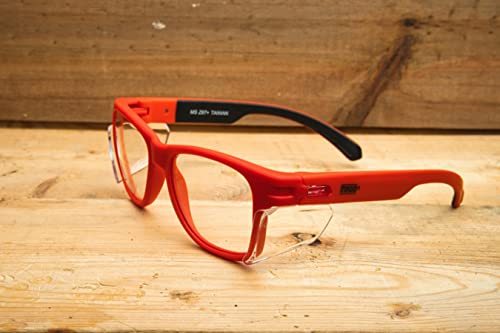 Image of MAGID Y50 Safety Glasses for Construction | Red Frame - 24-Pack, Clear Lens | Side Shields, ANSI Z87.1+, Anti-Fog, Scratch-Resistant, 99.9% UV Protection, Polycarbonate Lens
