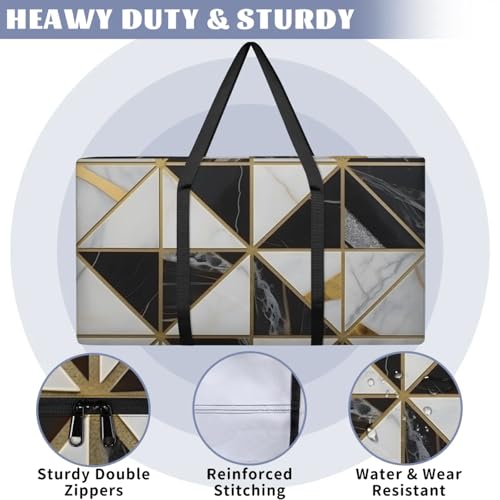 Black Gold Marble Extra Large Moving Bags Heavy Duty Storage Bags Artistic Marble Cloth Wrap Around Handles Double Zipper Reusable Convenient Foldable Storage Tote for Travel Camping Space Save3