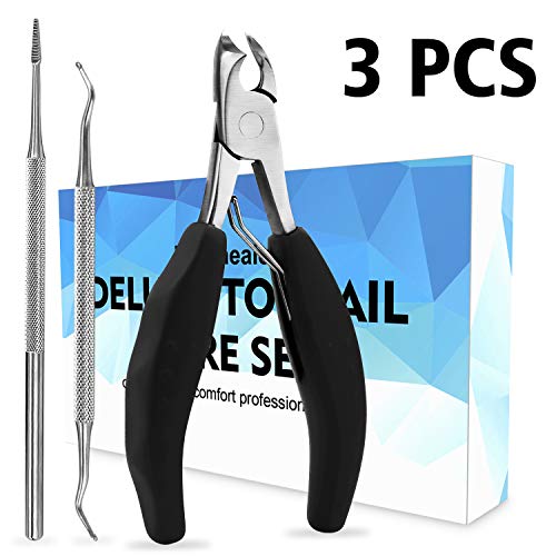 Toenail Nail Clipper Tool 3 PCS - Heavy Duty Toenail Clippers for Thick Ingrown Fingernails Toenails with Precision Toenail File and Spoon - Manicure and Pedicure Cuticle Trimmer Kit