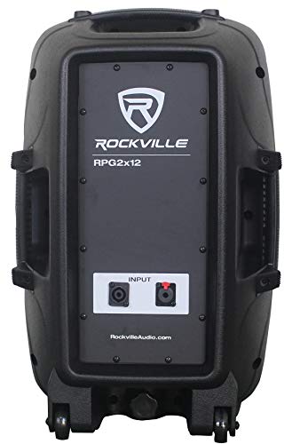 Image of Rockville RPG2X12 PA Speaker System - Dual 12 Inch Powered Speakers, 8-Channel Mixer with Bluetooth, Adjustable Stands, 2 Wired Microphones, Cables