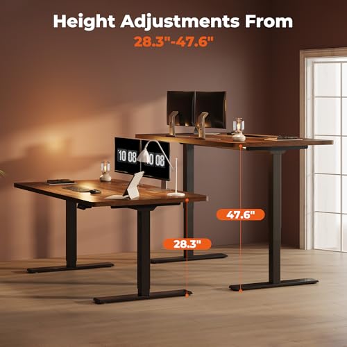 Image of Dual Motor Standing Desk, Large Stand Up Desks, 79x31 Inches Electric Sit Stand Desks, 4 Memory Preset Adjustable Height Computer Table for Home Office with Splice Board (Brown)