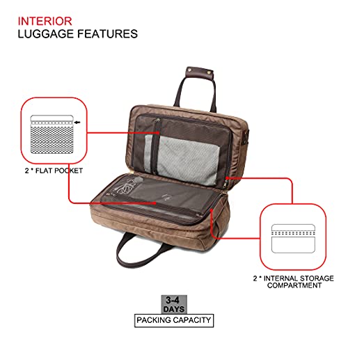 Duffle Bag for Men Waterproof Genuine Leather Canvas Travel Duffel Bags for Women Overnight Weekender Bag for Traveling, Brown