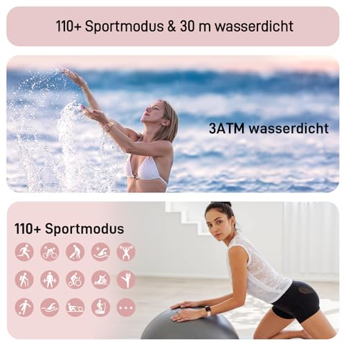 Smartwatch Damen 1,85'' 3ATM Wasserdicht 10 Tage Akku Alexa/AI Assistent – Ansicht 5