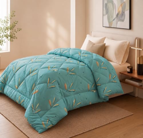 Image of HOMEKART 220 GSM Reversible Microfiber AC Comforter /Duvets for Mild Winter | All Season King Size 3 Layered Quilted Blanket for Double Bed (220 cm x 240 cm,Green