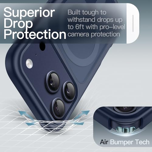 Image of JETech Magnetic Case for iPhone 17 Pro 6.3-Inch Compatible with MagSafe, Translucent Matte Back Slim Minimalist Shockproof Phone Cover (Dark Blue)