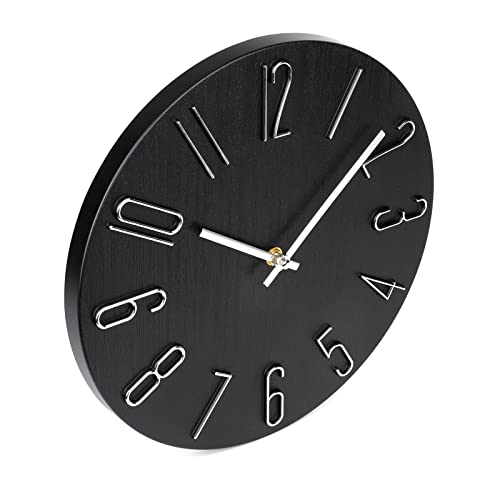 Jomparis Wall Clock 12" Silent Non-Ticking Modern Style Wooden Wall Clocks Decorative For Office Home Bedroom School (Black) #TOP5