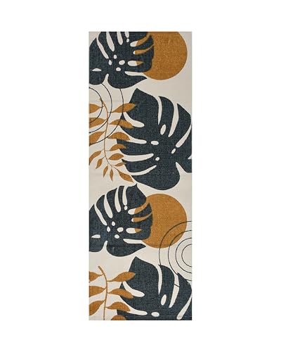 Image of SAGON 2x5 Ft Printed Runner Carpet - Cotton Bedside Rug for Bedroom & Living Room (Multi Leaf Pattern)