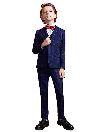 Garçon tuxedos de fête quotidiens à carreaux : costume 3 pièces de cérémonie chic
