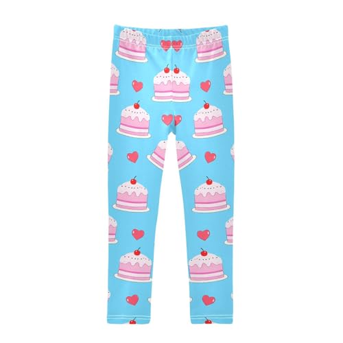 Cherry Cake Blue Girls Leggings Soft Stretch Workout Yoga Dance Pants for Kids Casual Tights