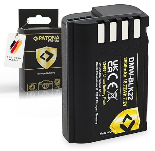 PATONA Protect V1 Batterie DMW-BLK22 (2600mAh 18.72Wh 7.2V) Compatible avec Panasonic Lumix DC S9 S5 S5II S5II-X S5IIX S5K G9 G9II GH5 GH5II GH5S GH6 GH7 DMWBLK22 DMW BLK22 BLK22E